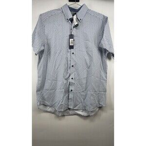 Henri James Men's Blue Large Short Sleeve Way Geo Print Shirt NWT